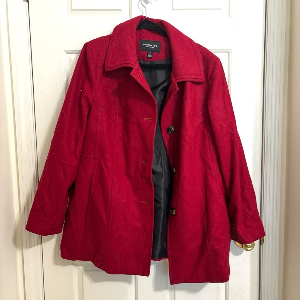 London Fog Vibrant Red Wool-Blend Pea Coat